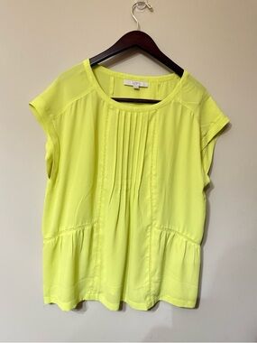 LOFT Neon Yellow-Green Pleated Cap Sleeve Top Minimalist Festival